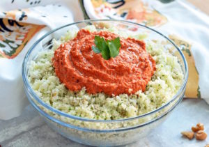 Recipe for Cauliflower Rice with Walnut Romesco Sauce- #vegan, #glutenfree #dinner #cauliflowerrice #ad 