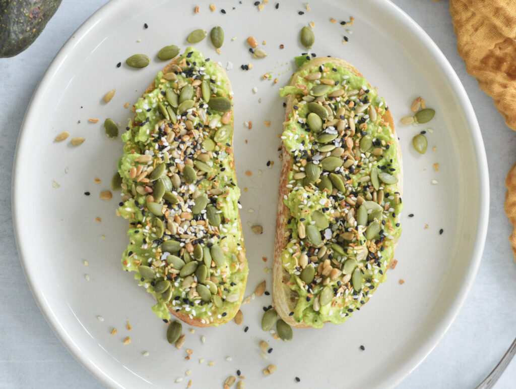 Avocado toast with a variety of seeds
