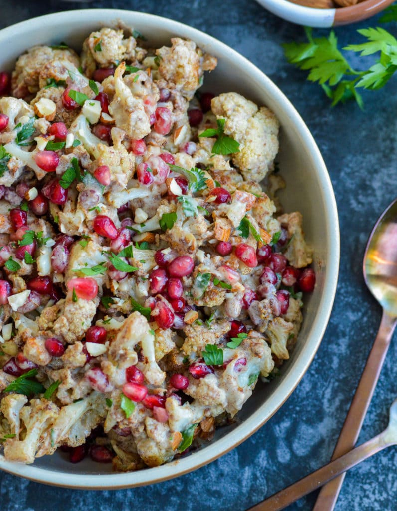 Warm Cauliflower Salad with Pomegranate Arils & Tahini