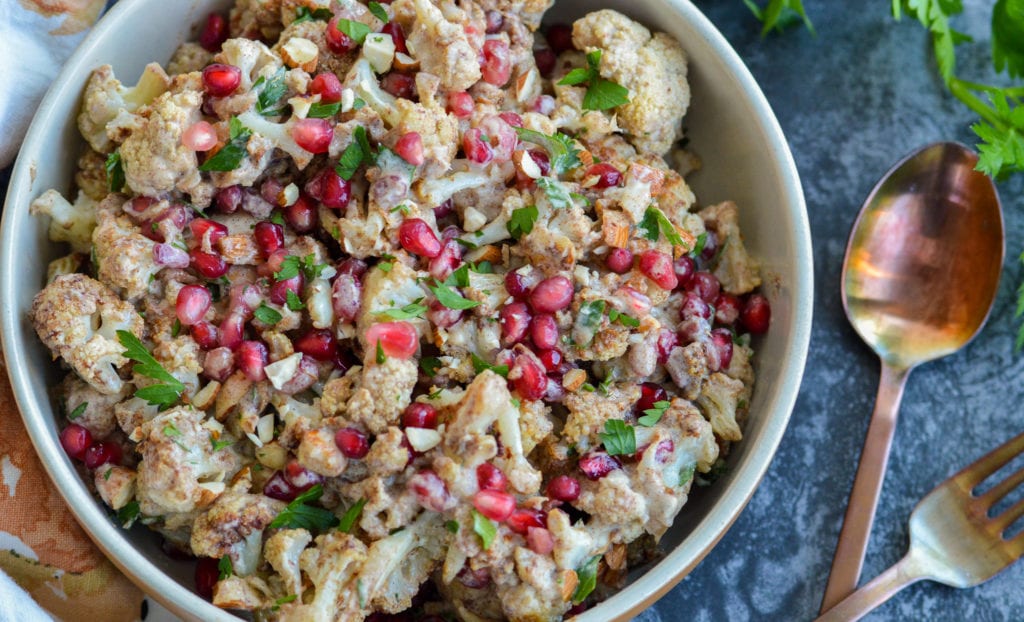 Warm Cauliflower Salad with Tahini and Pomegranate Arils