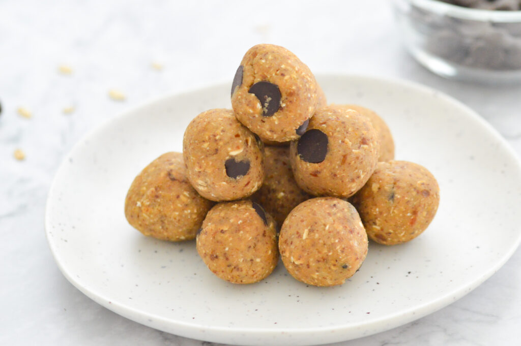 Chickpea Protein Cookie Dough Bites on a plate