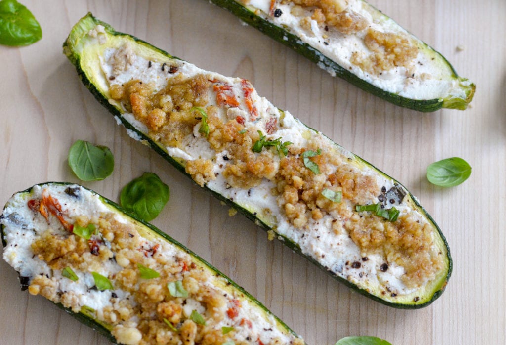 zucchini stuffed with ricotta and sun dried tomato