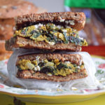 Turmeric Egg Sandwich with Swiss Chard & Feta on Dave's Killer Bread