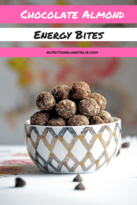 A recipe for Chocolate Almond Energy Bites made with just a few simple ingredients. No baking!