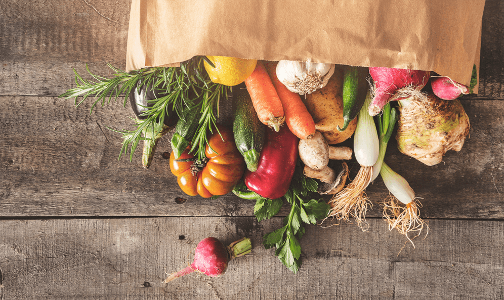 vegetables in a brown bag