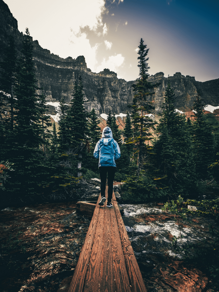 person hiking in the mountain